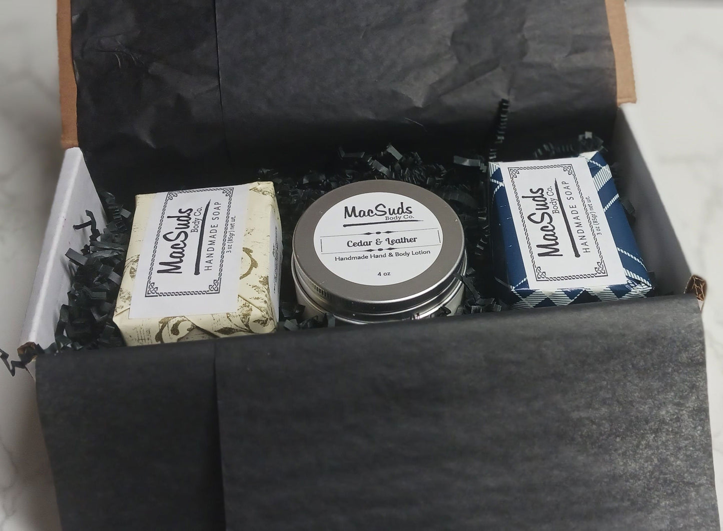 Mens handmade bath and body gift set, mechanic soap, beer soap