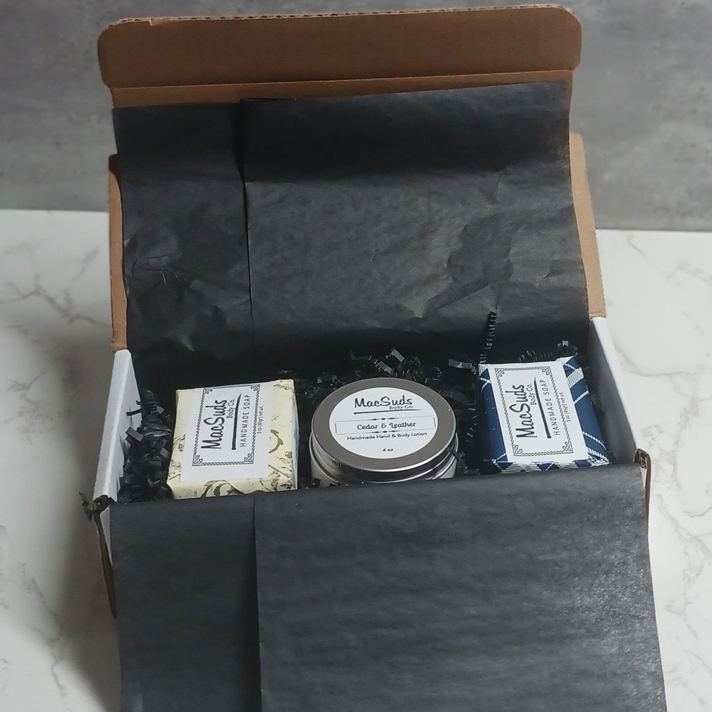 Mens handmade bath and body gift set, mechanic soap, beer soap