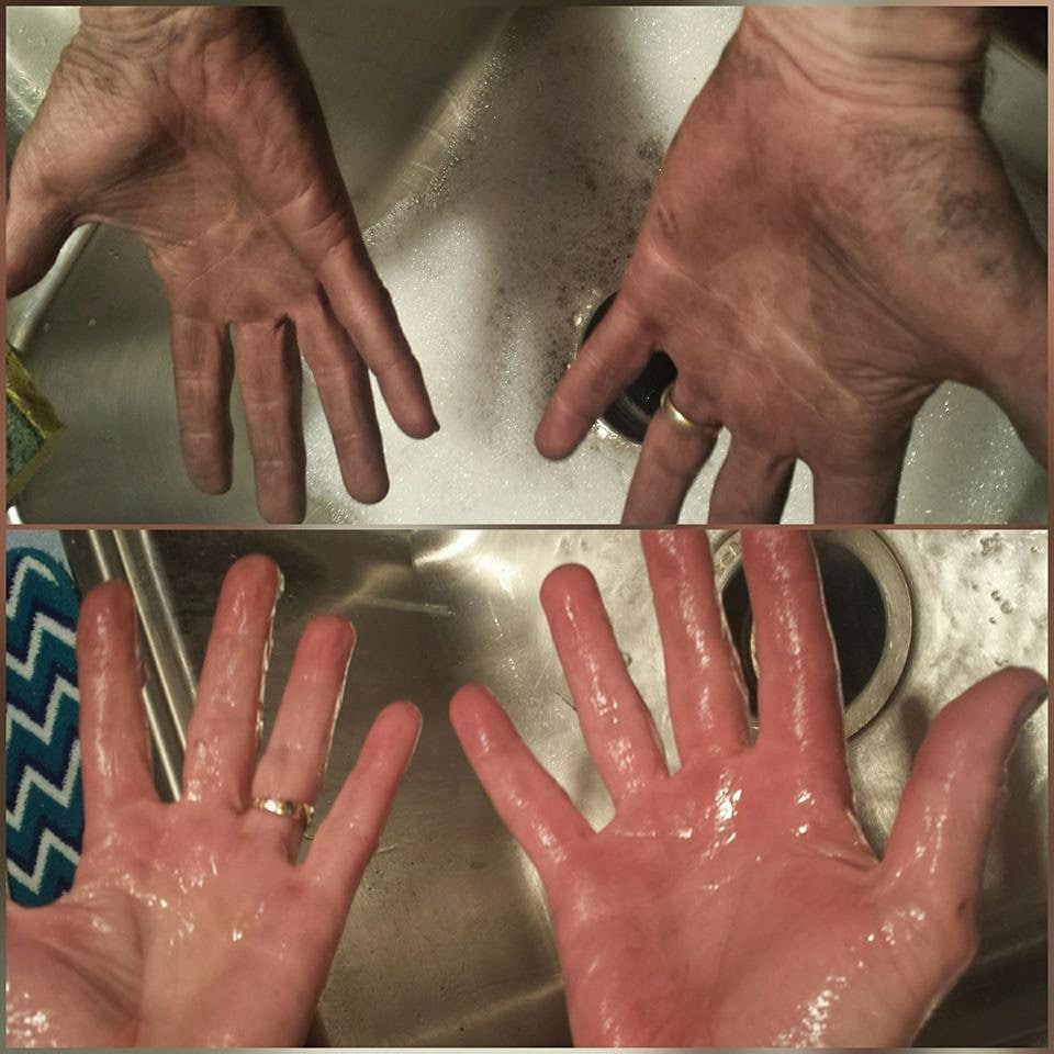 picture of before and after hands. clean and dirty hands